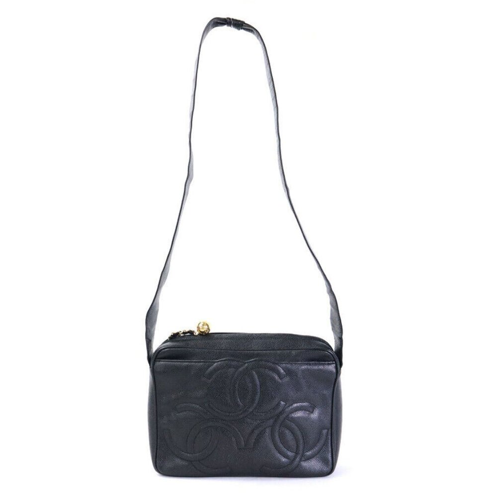 Auth CHANEL Triple CC Logo Crossbody Shoulder Bag Black Leather/Goldtone - Picture 13 of 13